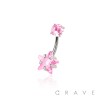 DOUBLE PRONG SET STAR CZ 316L SURGICAL STEEL NAVEL RING